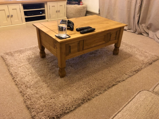 Corona Coffee Table With Drawer, Made from Distressed Waxed Pine, Solid Wood