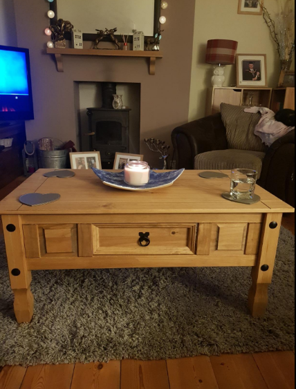 Corona Coffee Table With Drawer, Made from Distressed Waxed Pine, Solid Wood