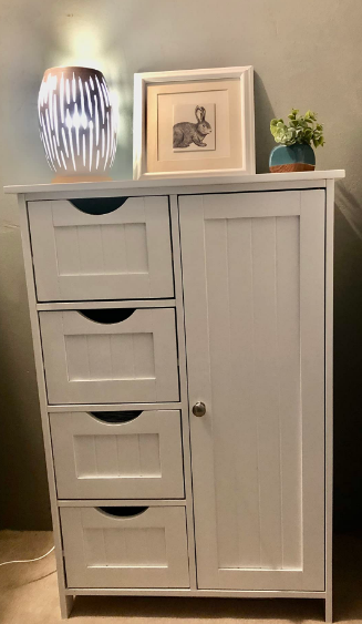 Bathroom Floor Storage Cabinet, Wooden Storage Unit with 4 Drawers, White