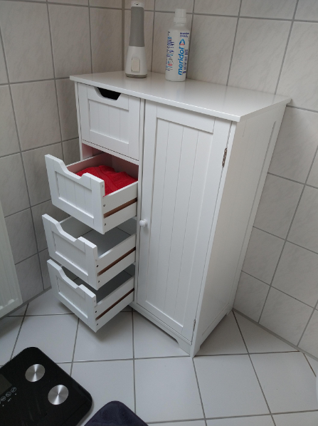 Bathroom Storage Cabinet w/ 4 Drawers 1 Door Adjustable Partition Wooden Modern Style White