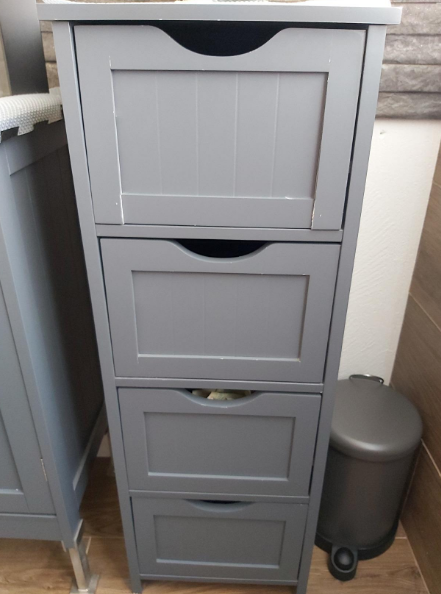 Bathroom Floor Storage Cabinet, Free-Standing Storage Unit Cupboard with 4 Drawers, Grey