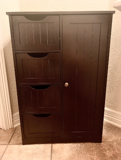 Storage Cabinet, Bathroom Floor Cabinet with 4 Drawers, Wooden Freestanding Cupboard