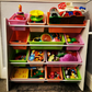 Kids’ Toy Storage Organizer with 12 Plastic Bins - White Wood with Pink Bins