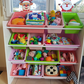 Kids’ Toy Storage Organizer with 12 Plastic Bins - White Wood with Pink Bins
