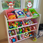 Kids’ Toy Storage Organizer with 12 Plastic Bins - White Wood with Pink Bins