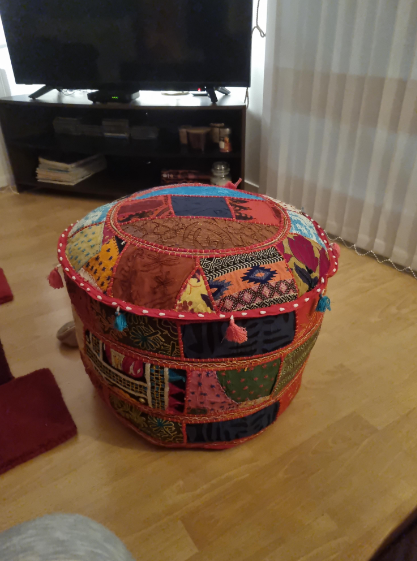 India Floor cotton Ottoman Embellished with Patchwork and Embroidery Work Cushion Cover