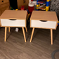 Bedside Table, Wood Nightstand Cabinet with Storage Drawer, Solid Wood Legs