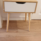 Bedside Table, Wood Nightstand Cabinet with Storage Drawer, Solid Wood Legs