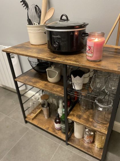 Baker's Rack Kitchen Island Microwave Storage Rack w/ Metal Mesh Basket Shelves & 6 Hooks