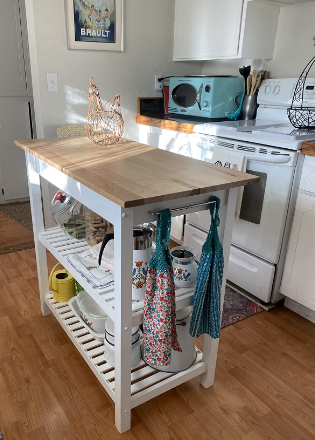 Rolling Kitchen Island Cart with Storage Shelves, Drawer, and Side Handle, White