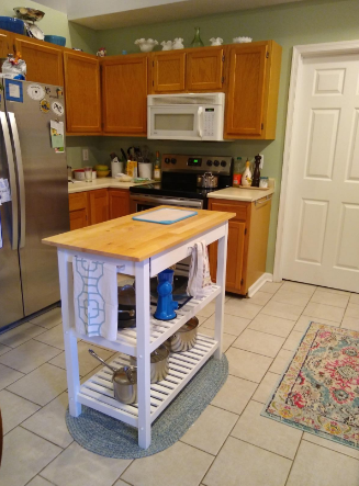 Rolling Kitchen Island Cart with Storage Shelves, Drawer, and Side Handle, White