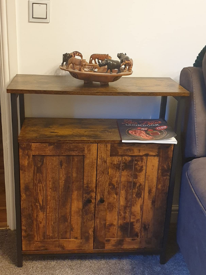 Multipurpose Storage Cabinet, Sideboard, Adjustable Shelves, Slat Door, Rustic Brown