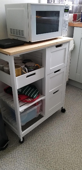 Kitchen Storage Trolley Cart with 3 Drawers and Removable Tray, White