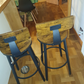 2 Set Bar Stools, Kitchen Stools, Tall Bar Chairs with Backrest, Steel Frame, Rustic Brown
