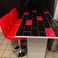 Set of 2 Red Bar Stools, Modena Style Faux Leather, swivel, height adjustable