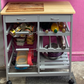Rolling Kitchen Portable Island Kitchen Trolley with Drawers and Open Shelf, Grey