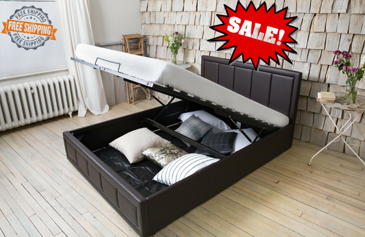 STORAGE LEATHER BED OTTOMAN GAS LIFT KING SIZE