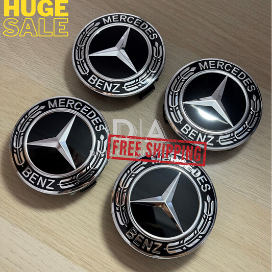 4x Mercedes Black Alloy Wheel Centre Hub Caps 75mm A B C E S M Class ML CLA GLA