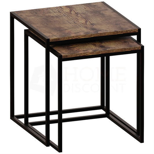 Industrial Nest of Tables Set of 2 Coffee Side End Table Living Room Furniture