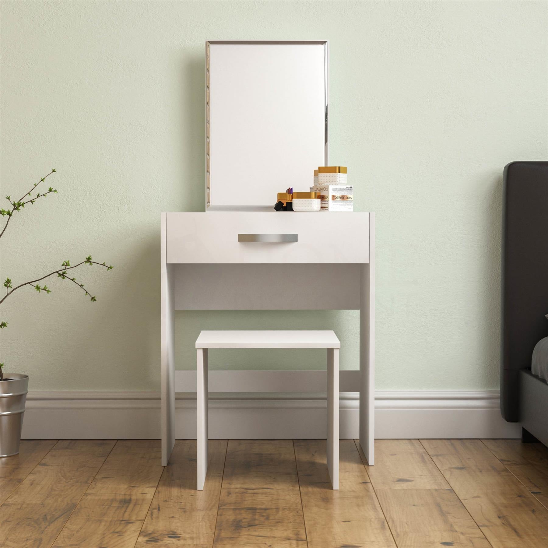 1 Drawer Dressing Table Modern Makeup Desk Mirror Stool Vanity Set Bed –  tiktokretail