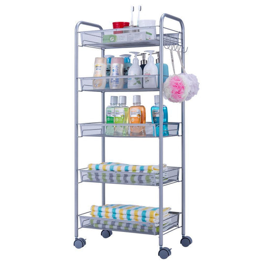 5 Tier Kitchen Trolley Carts Rack With Wheels Storage Shelf Removable Storage