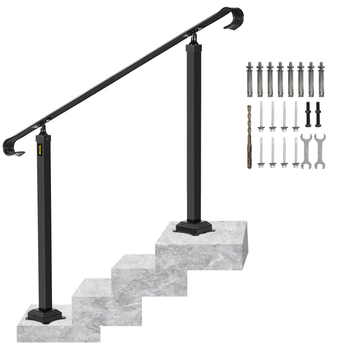 Wrought Iron Handrail Rail Adjustable Garden Metal Stairs 3 to 5 Steps