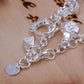 925 Sterling Silver plated Charm Bracelet Crystal Charms Chain Link 8" UK