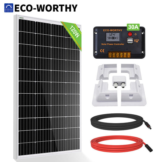 120W Solar Panel Kit with Mounting Brackets for RV Campervan Caravan