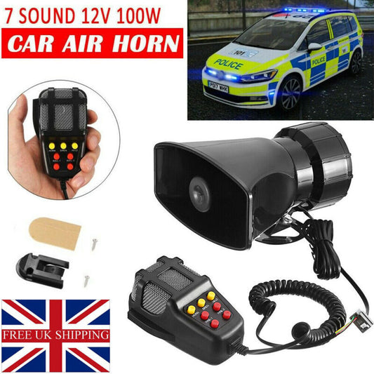 12V 7 Tone Sound Car Police Siren Horn Megaphone With Mic PA Speaker System