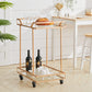 Rose Gold Glass Drinks Trolley Wheels 2 Tiers Home Bar Cart Kitchen Food Serving