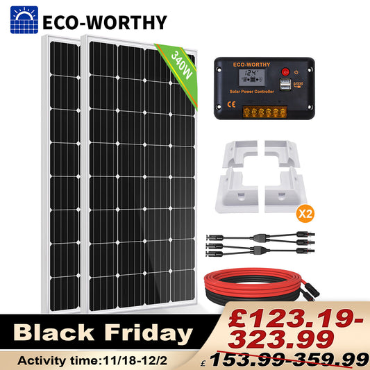 100W 200W 300W Solar Panel Kit with Mounting Brackets for RV Campervan Caravan