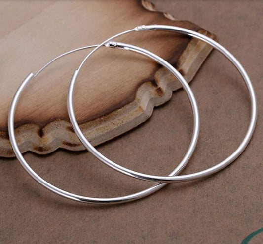 925 Sterling Silver Hoop Earrings Large Hooped Sleeper 50mm 5cm Ladies UK FREE SHIPPING