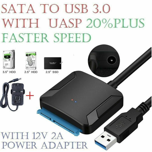 USB to Sata Adapter USB 3.0 to 2.5" 3.5" Sata HDD SSD Hard Drive Power Adapters