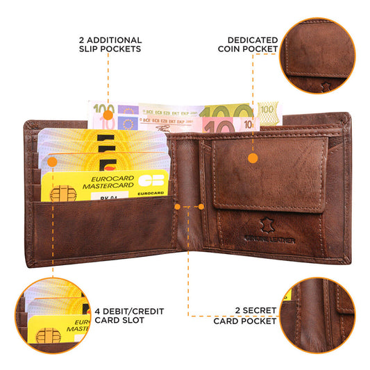 Mens 100% Genuine Leather Wallet RFID Safe Card Holder Quality BERRERI Gift Box