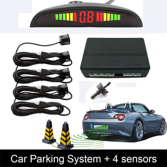 Car Rear 4x Parking Sensors Reverse Kit Audio Universal Buzzer Alarm LED BLACK FREE SHIPPING