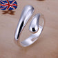 925 Sterling Silver Adjustable Ring Teardrop Thumb Finger Band Ring UK