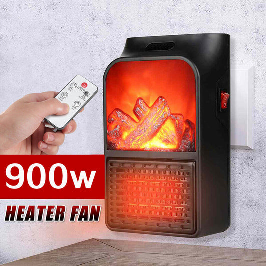 NEW! 900W Portable Plug In Wall Heater Mini Electric Fan Space Warmer with Remote