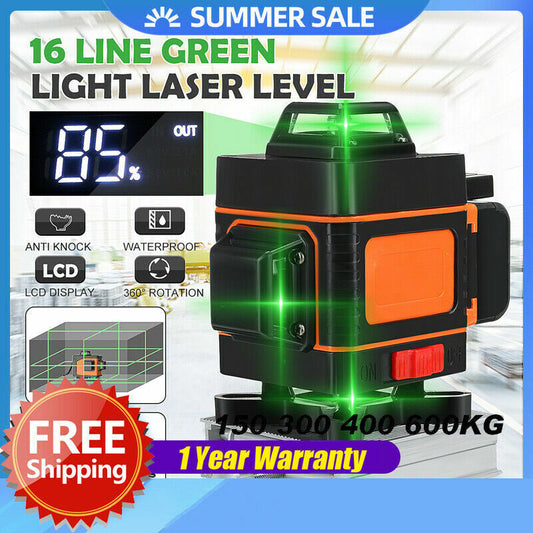 4D16 Lines Self-Leveling Cross Line Laser Level with LCD Screen & Tripod Stand