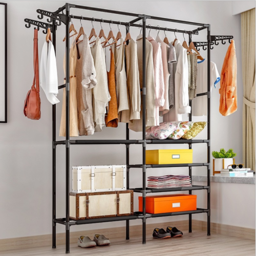 Large Heavy Duty Hanging Clothes Garment Rail With Shoe Rack Shelf and Hat Stand