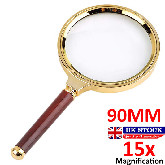 90mm Handheld Magnifying Glass 15x Magnifier Reading Loupe Jewelry Aid Big Large FREE SHIPPING