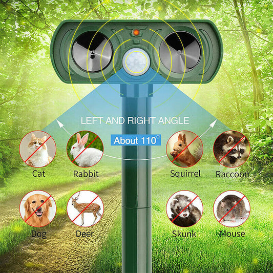 UTRASONIC SOLAR ANIMAL REPELLER DRIVE DOG CAT FOX DETERENT GUARD DEFENDS WARNING