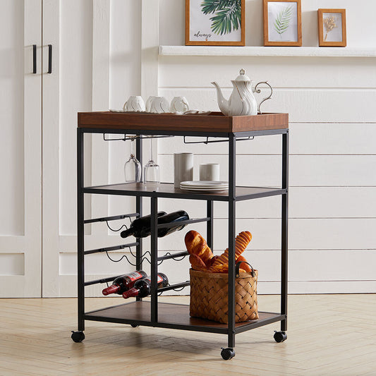 Industrial Glass Drinks Trolley Rustic Metal Cart Serving Shelf Kitchen Table UK