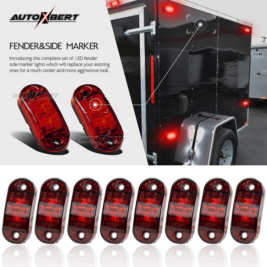 8x Red 12V 24V LED Side Tail Marker Indicators Light Lamp Truck Trailer Van RV