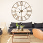 60CM Large Skeleton Metal Roman Wall Clock Big Numerals Giant Open Round Face UK