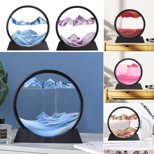 Moving Sand Art Picture 7in Round Glass 3d Quicksand Painting In Motion Display