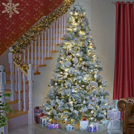 5 Ft Pre Lit Christmas Tree Green Artificial Snow Flocked Bushy XMAS Home Decor