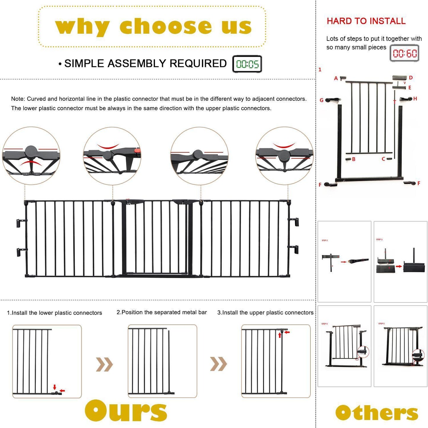 Baby Safety Fence Room Divide Metal Fire Gate Pet Dog Cat Fireplace 74*29inch