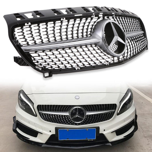 A250 STYLE SILVER FRONT BADGE GRILL GRILLE FOR MERCEDES BENZ A CLASS W176 12-15