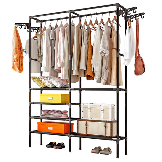 Large Heavy Duty Hanging Clothes Garment Rail With Shoe Rack Shelf and Hat Stand