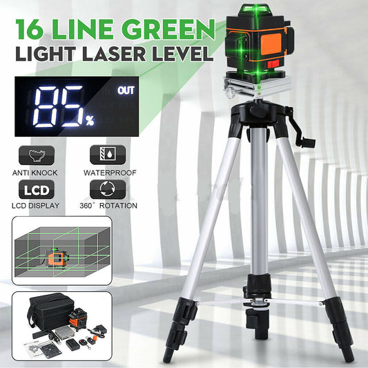 4D16 Lines Self-Leveling Cross Line Laser Level with LCD Screen & Tripod Stand